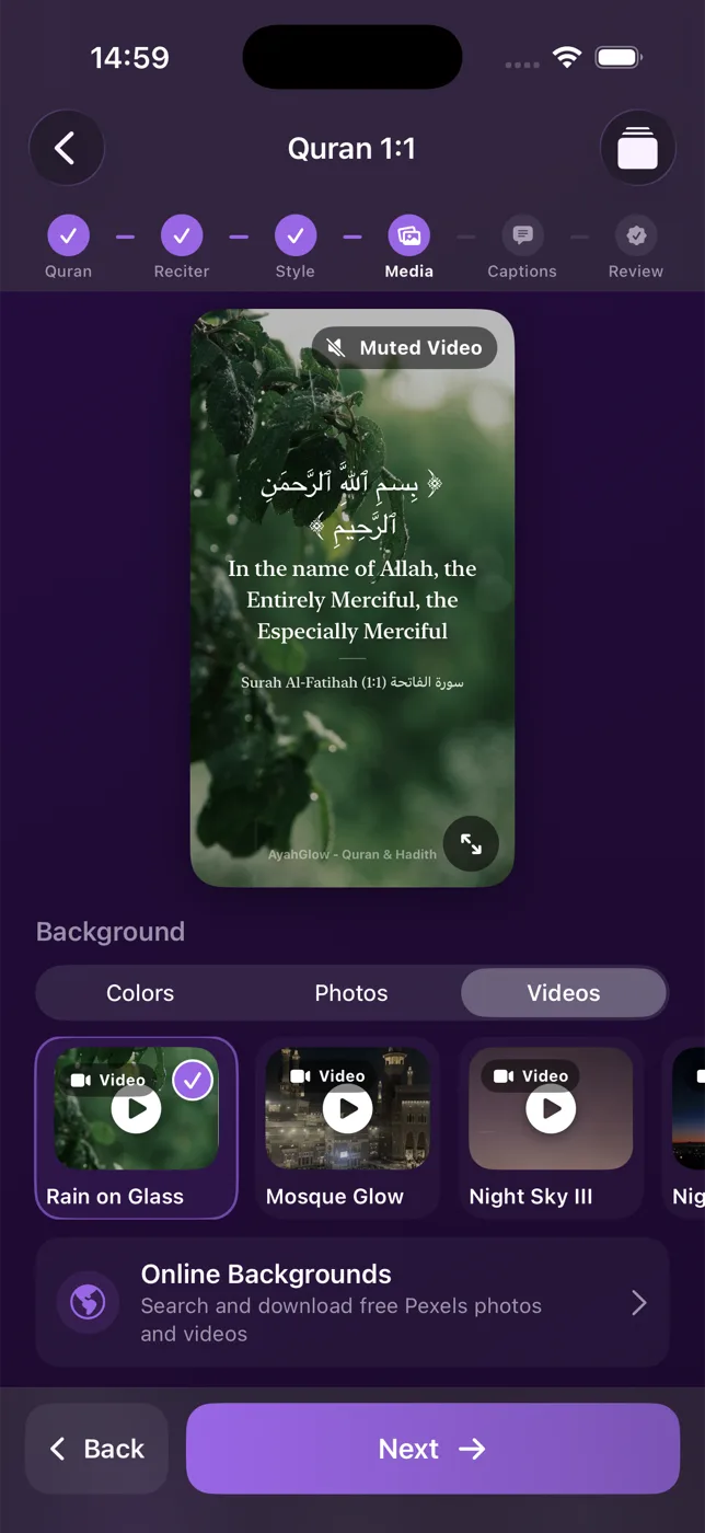 Media creator for Quran verse sharing